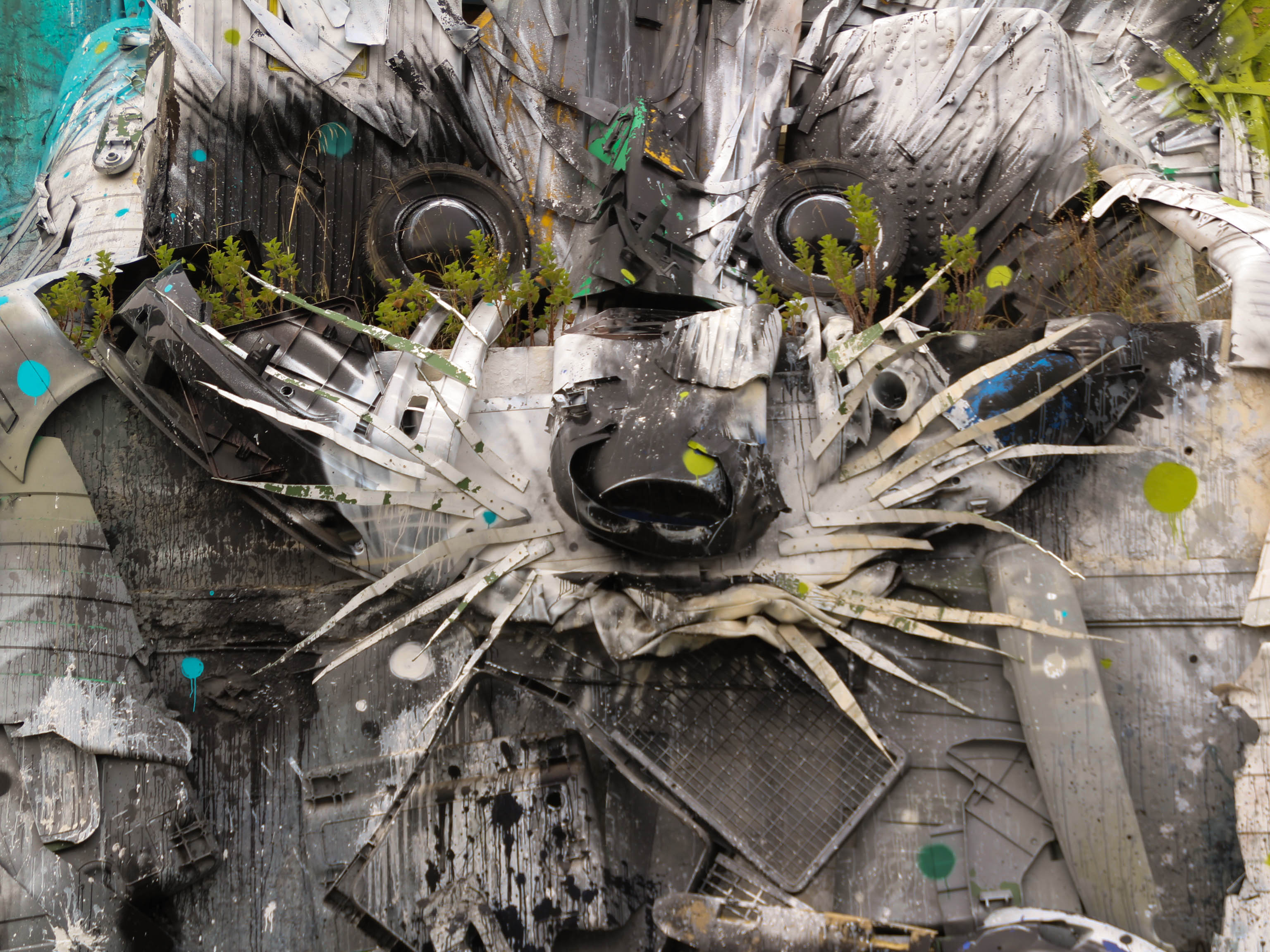 close-up of plastic trash and debris used as material texture in a Bordalo II sculpture